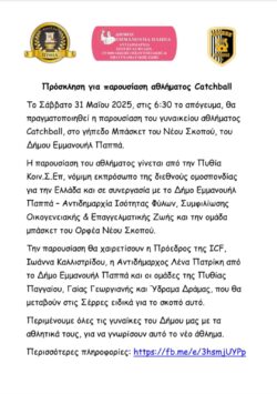 ΠΡΟΣΚΛΗΣΗ ΓΙΑ ΠΑΡΟΥΣΙΑΣΗ ΑΘΛΗΜΑΤΟΣ CATCHBALL